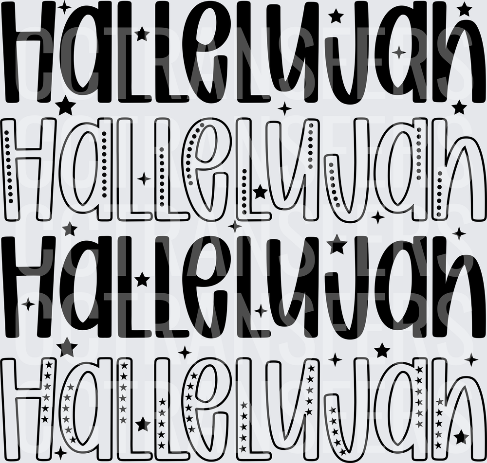 Hallelujah Word Stack Four Font Styles Stars (DTF)