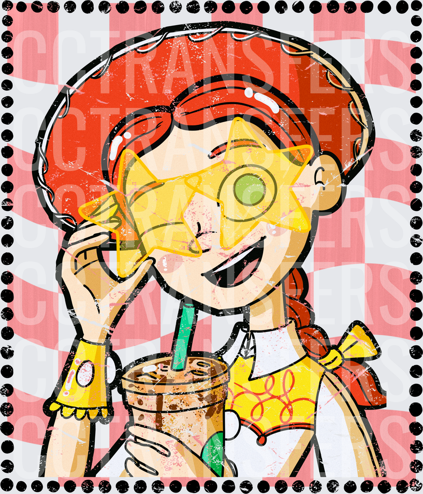 Cowgirl Star Shades Iced Coffee Retro Stamp (DTF)