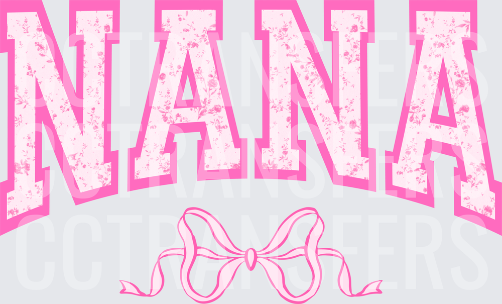 Nana Floral Varsity Arch Letters with Pink Bow (DTF)