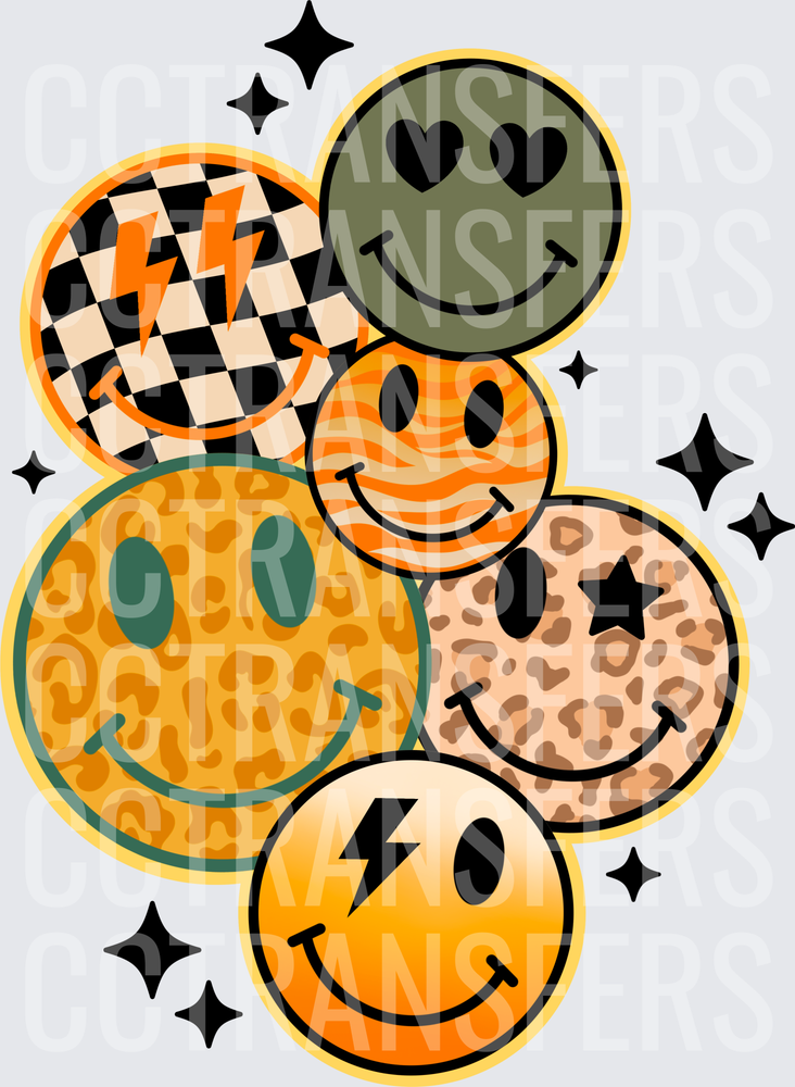 Retro Smiley Face Bundle Checkered Leopard Lightning (DTF)