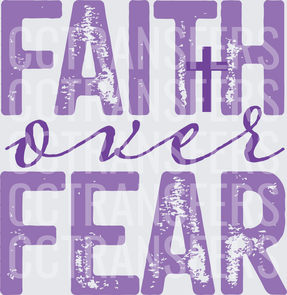 Faith Over Fear Cross Distressed Purple Lettering (DTF)
