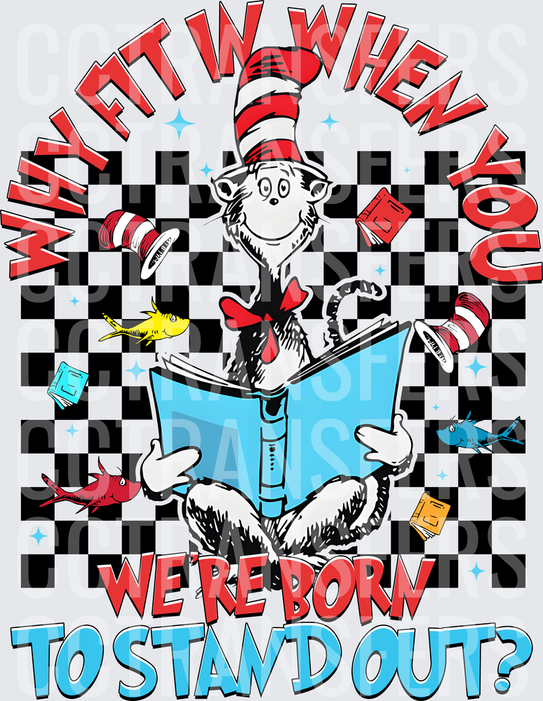 Why Fit In When You're Born To Stand Out Reading Cat (DTF)