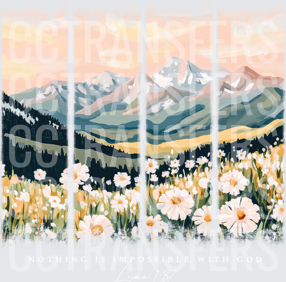 Daisy Wildflower Meadow Snow-Capped Mountain Pastel Panels (DTF)