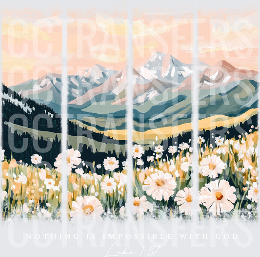 Daisy Wildflower Meadow Snow-Capped Mountain Pastel Panels (DTF)