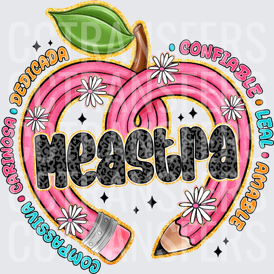 Maestra Leopard Print Apple Pencil Heart Floral DTF