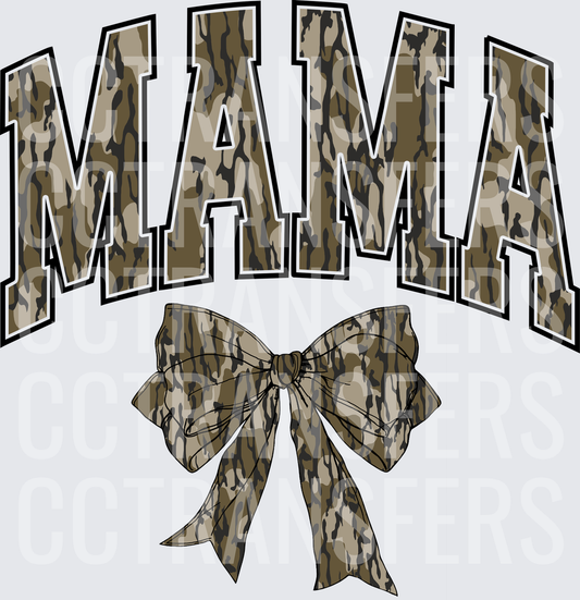 Camo Mama Arched Letters with Camo Bow (DTF)