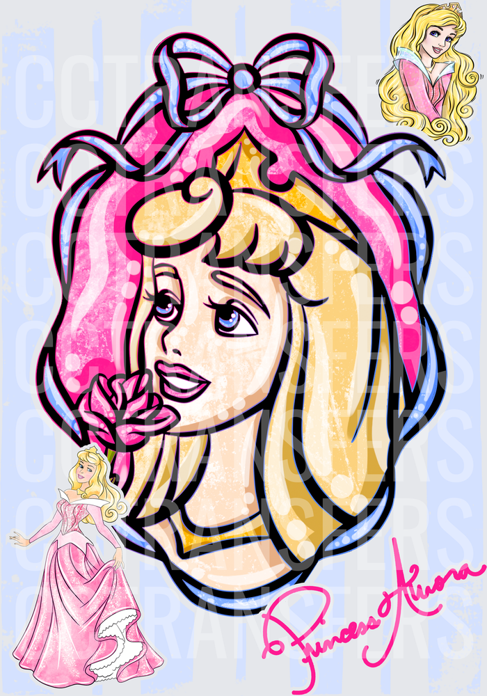 Pink Hair Sleeping Princess Rose Portrait Collage DTF