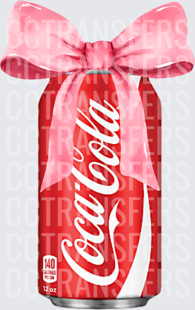 Red Soda Can With Pink Watercolor Bow (DTF)