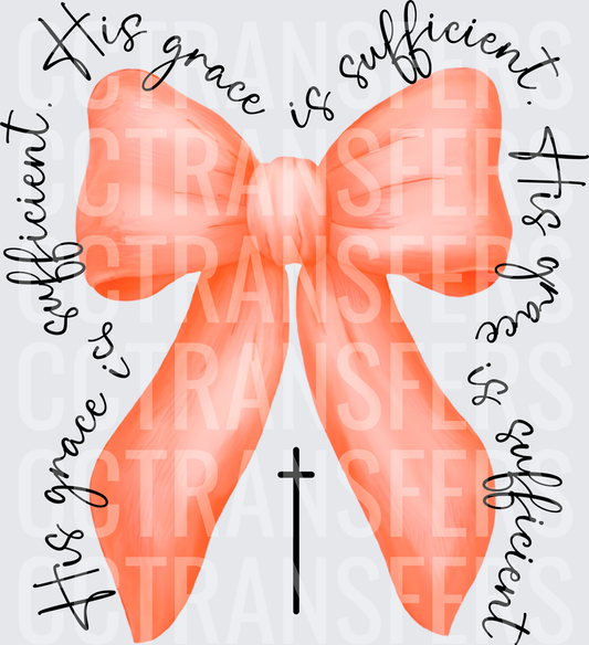 His Grace Is Sufficient Peach Bow Cross (DTF)