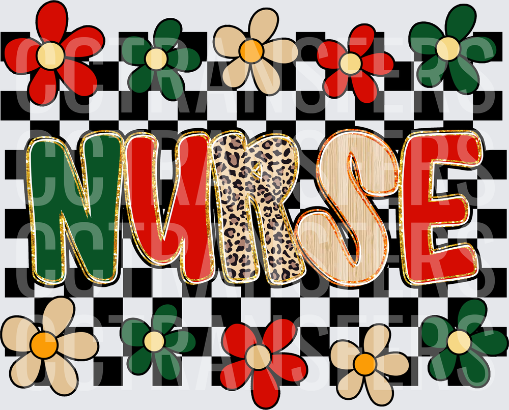 Retro Nurse Leopard Mixed Letters Checkered Floral (DTF)