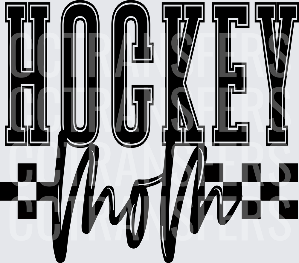 Hockey Mom Bold Varsity Script Checkered Design (DTF)