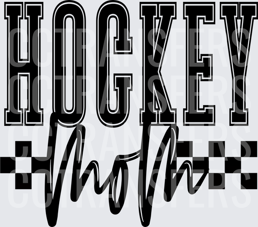 Hockey Mom Bold Varsity Script Checkered Design (DTF)