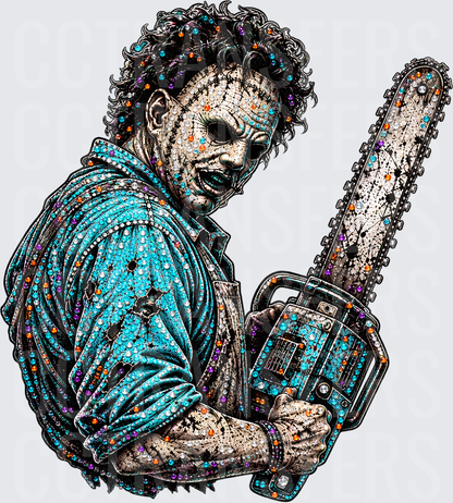Rhinestone Horror Masked Killer With Chainsaw (DTF)