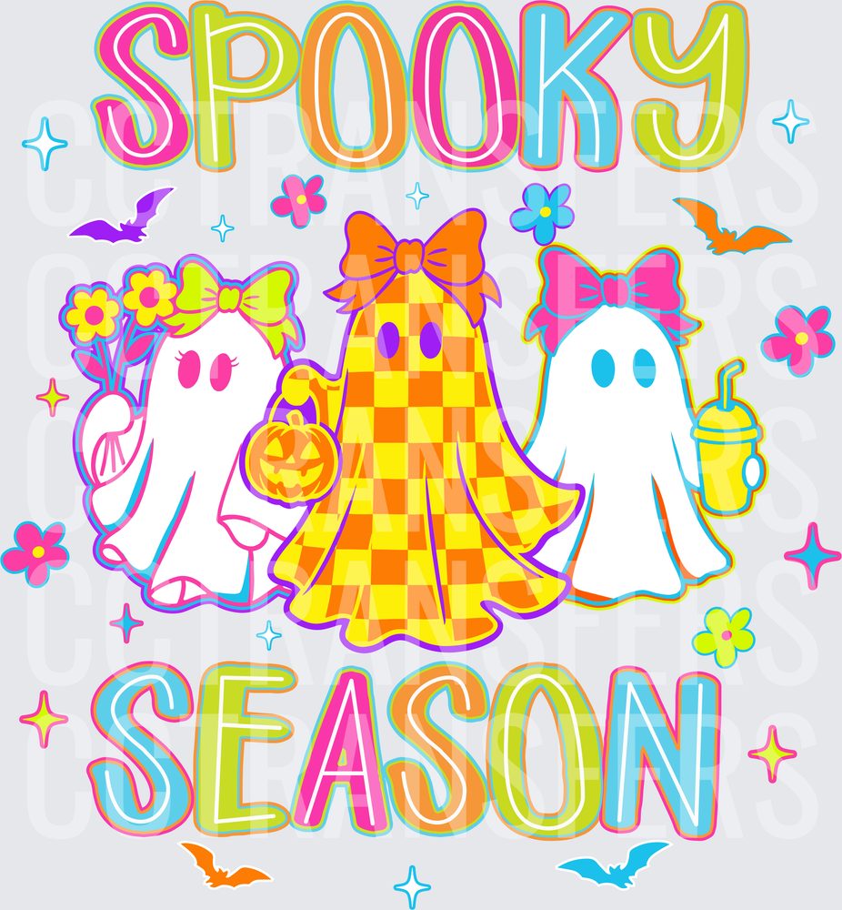 Spooky Season Groovy Ghost Trio with Bows (DTF)