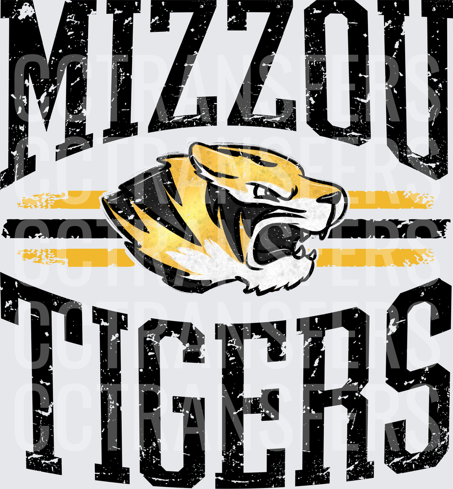 Distressed Tiger Mascot Arched Varsity Block Letter (DTF)