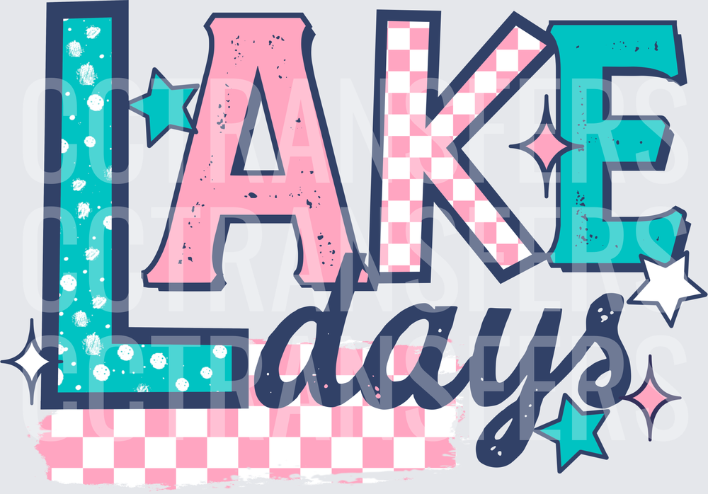 Lake Days Retro Checkered Polka Dot Star Lettering (DTF)