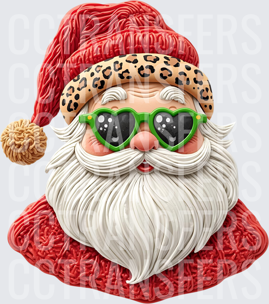 Trendy Santa Leopard Hat Green Heart Sunglasses (DTF)