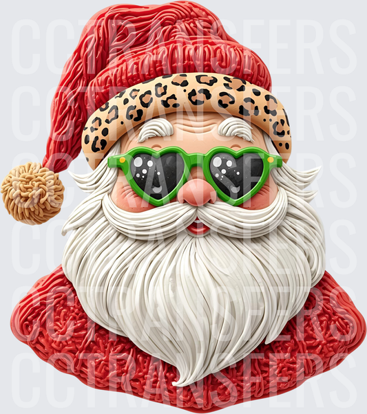 Trendy Santa Leopard Hat Green Heart Sunglasses (DTF)