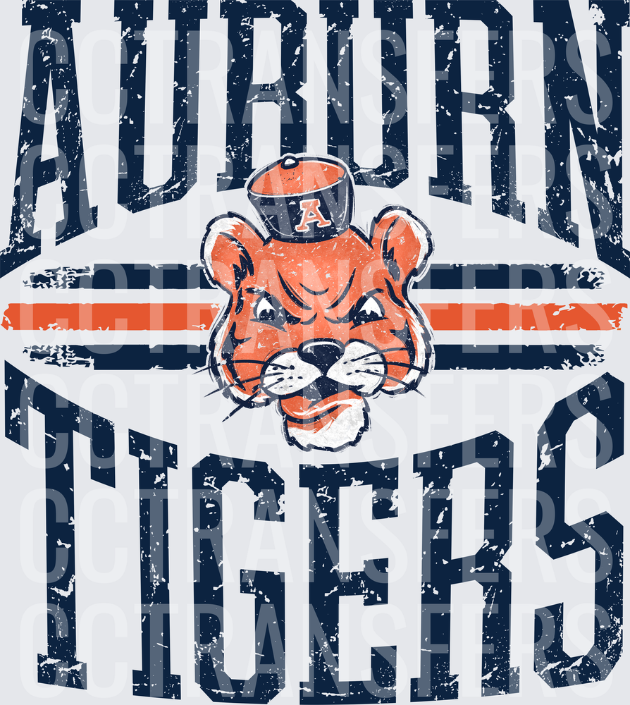 Vintage Distressed Tiger Mascot Retro Arched Lettering (DTF)