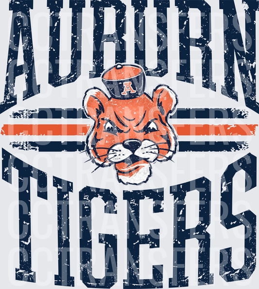 Vintage Distressed Tiger Mascot Retro Arched Lettering (DTF)