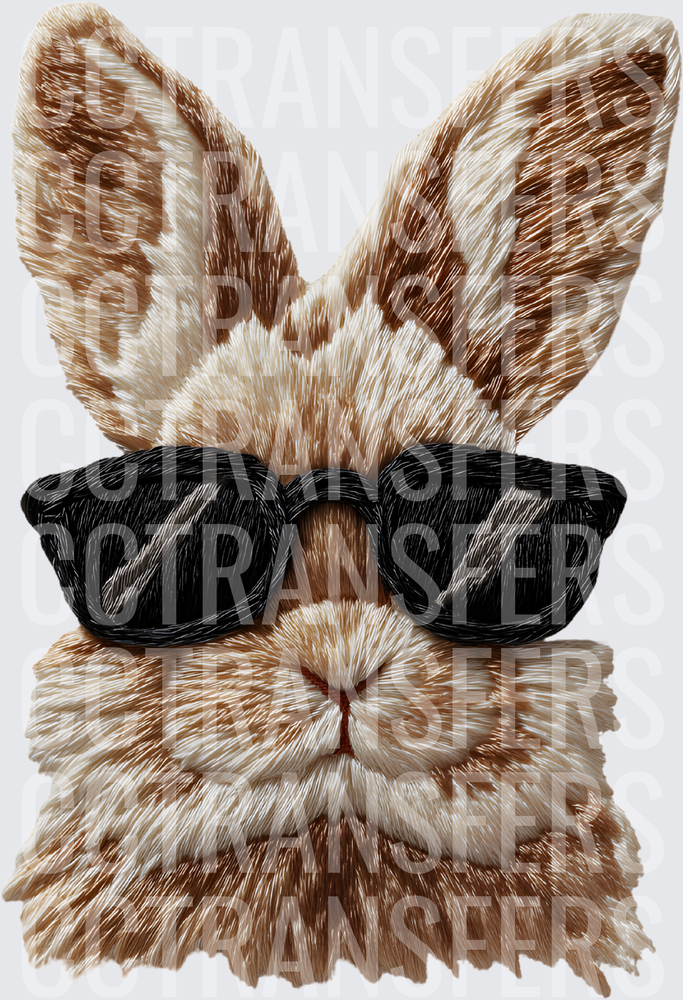 Cool Brown Bunny with Black Sunglasses Embroidery Style (DTF)