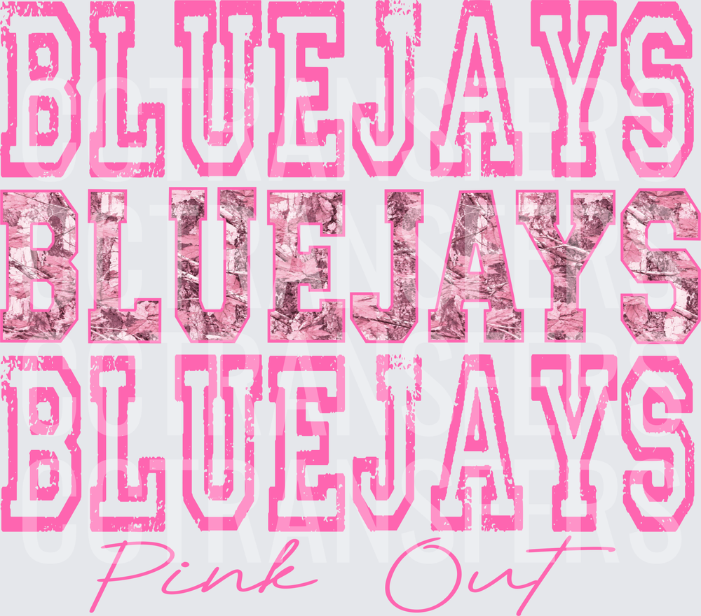Bluejays Pink Out Triple Varsity Camo Script (DTF)