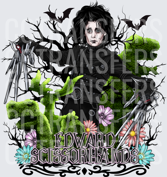 Edward Scissorhands Gothic Topiary Bats Floral Design (DTF)