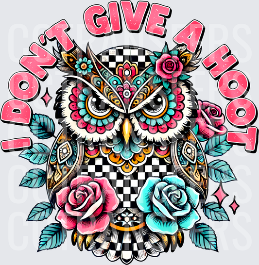 I Don't Give A Hoot Boho Owl with Roses (DTF)