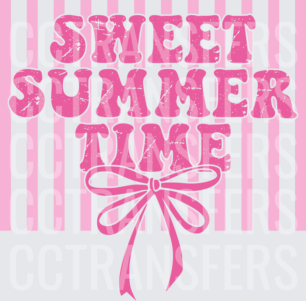 Sweet Summer Time Distressed Pink Bow Ribbon Design (DTF)