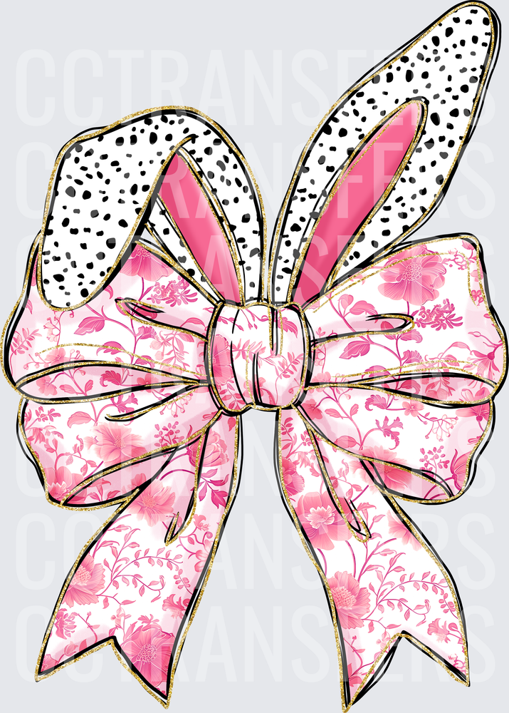 Pink Floral & Dalmatian Spot Mixed Pattern Bow (DTF)