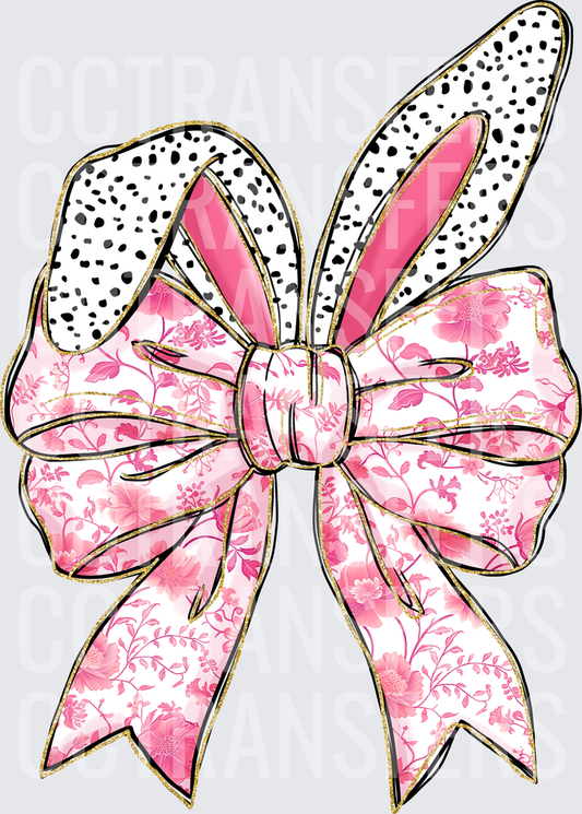 Pink Floral & Dalmatian Spot Mixed Pattern Bow (DTF)