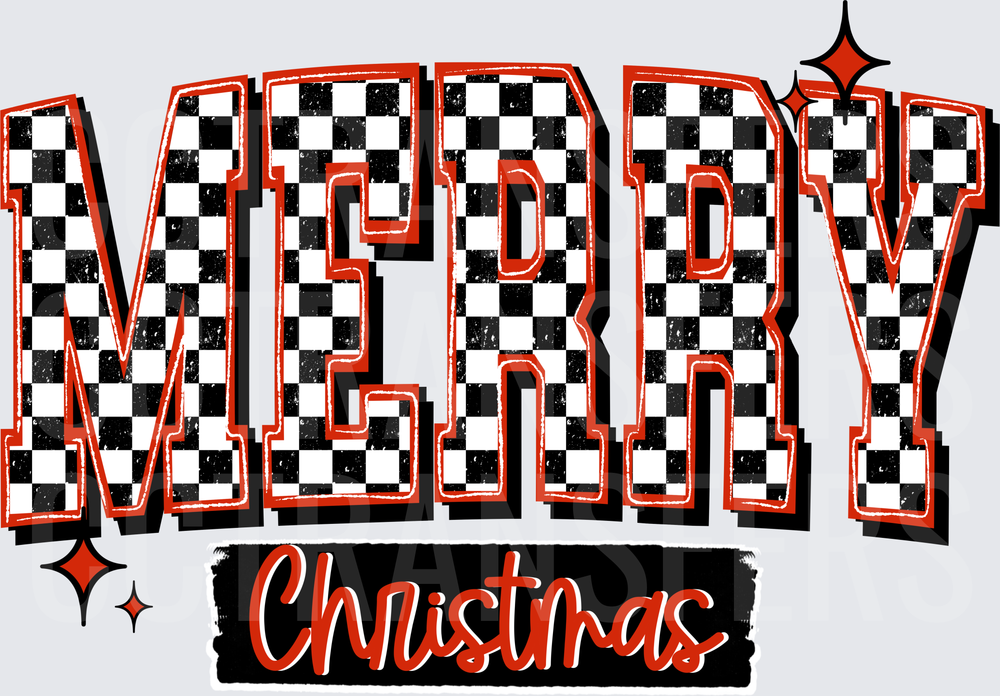 Merry Christmas Black White Checkered Bold Letters (DTF)