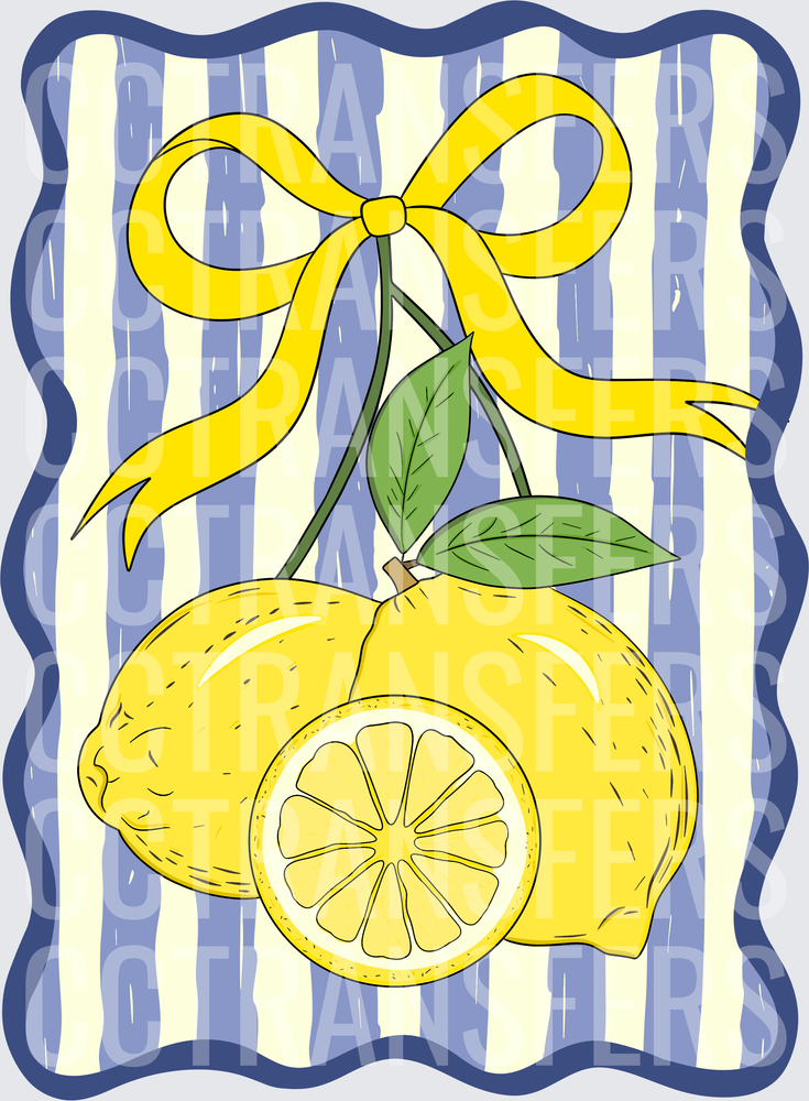Lemon Trio with Yellow Bow Blue Stripe Border (DTF)