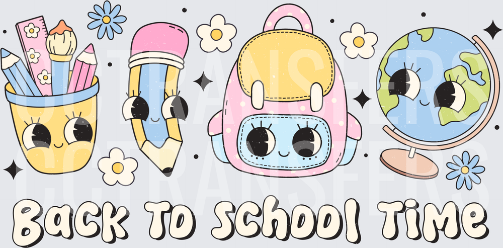 Back To School Time Cute Kawaii Supply Characters (DTF)