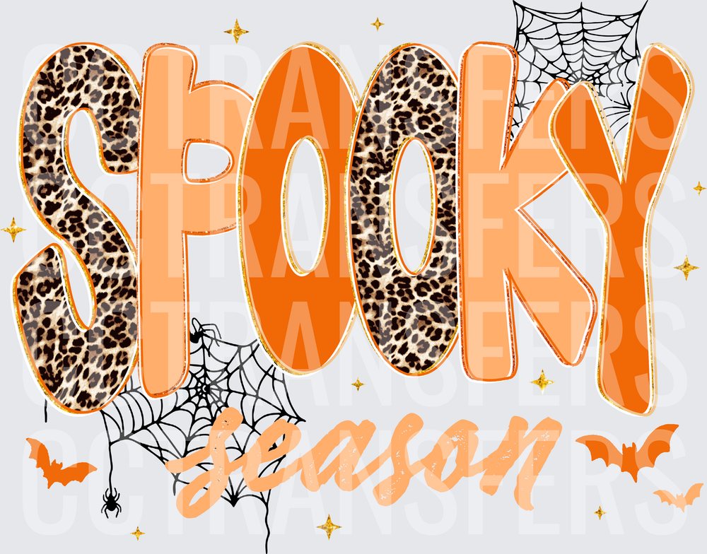 Spooky Season Leopard Print Orange Halloween Bats Webs (DTF)