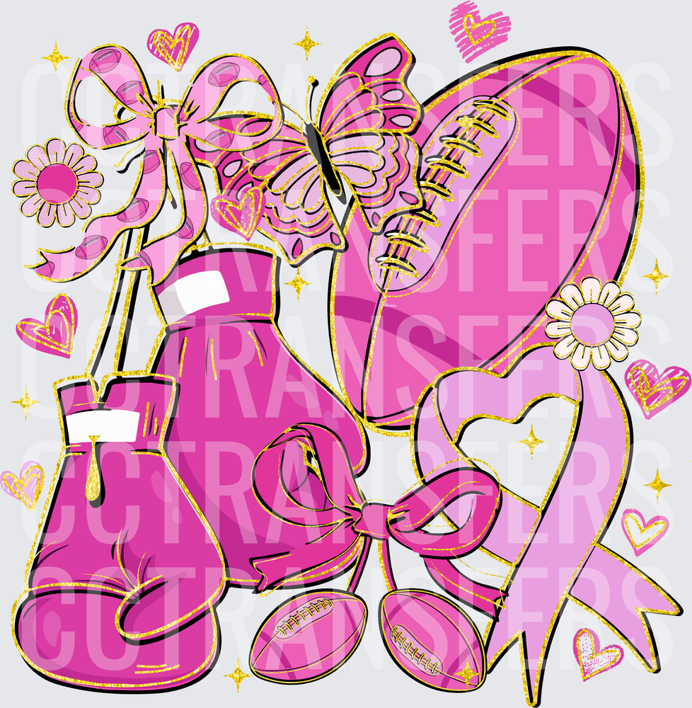 Pink Ribbon Awareness Boxing Gloves Football Butterfly (DTF)