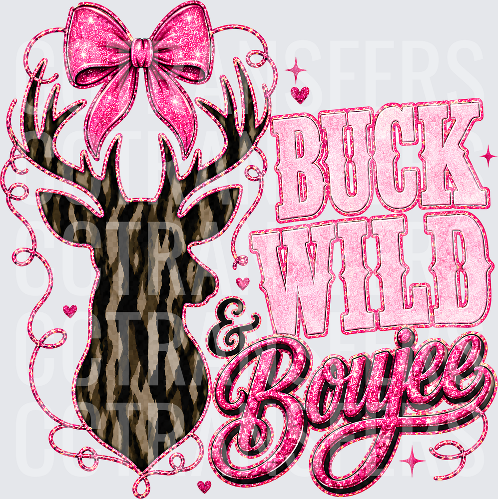 Buck Wild & Boujee Pink Glitter Deer with Bow (DTF)