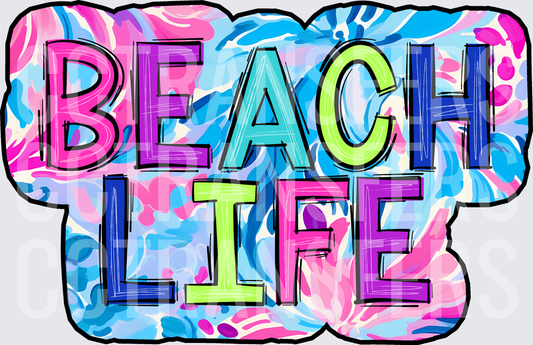 Beach Life Colorful Tie Dye Bold Letter Design (DTF)