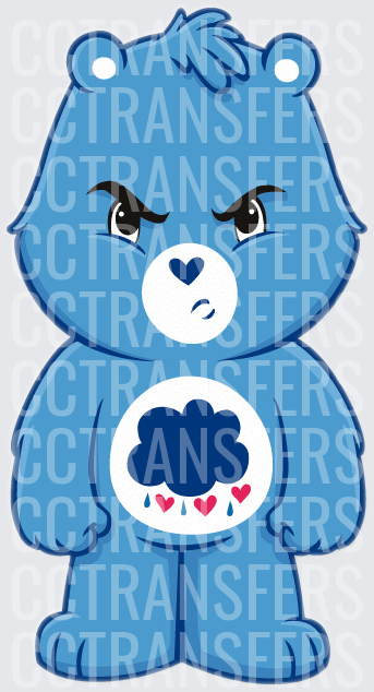 Grumpy Blue Bear with Storm Cloud Belly Badge (DTF)