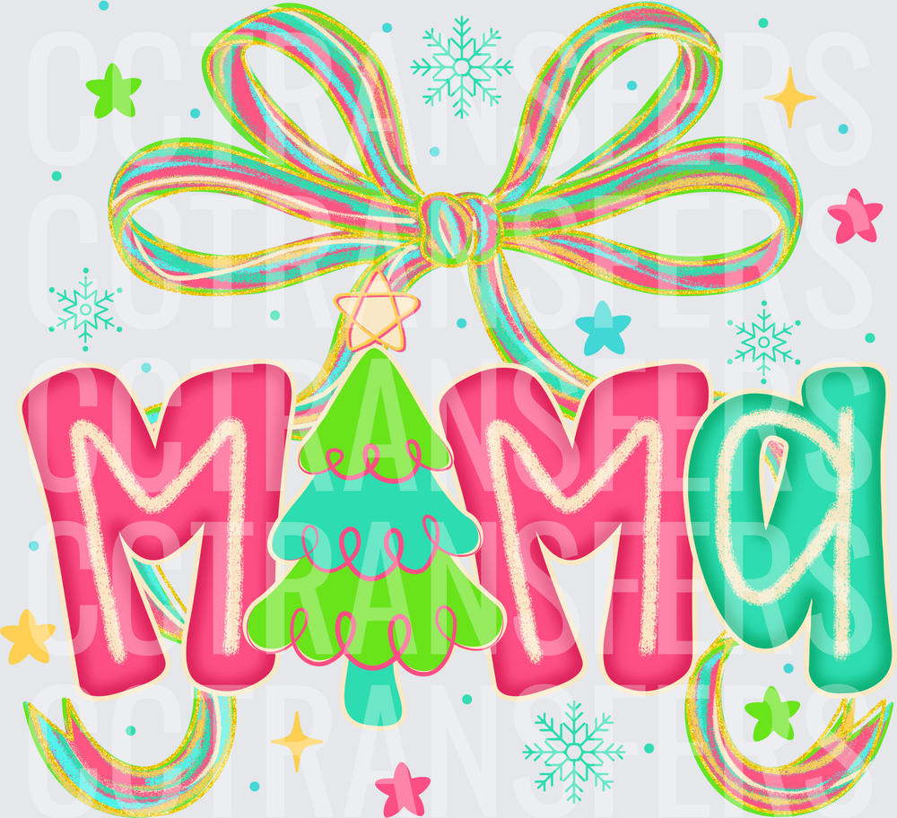 Mama Christmas Tree Bow Snowflakes Holiday (DTF)