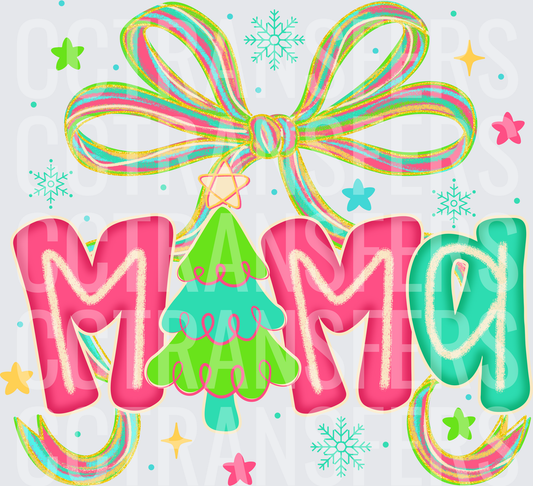 Mama Christmas Tree Bow Snowflakes Holiday (DTF)