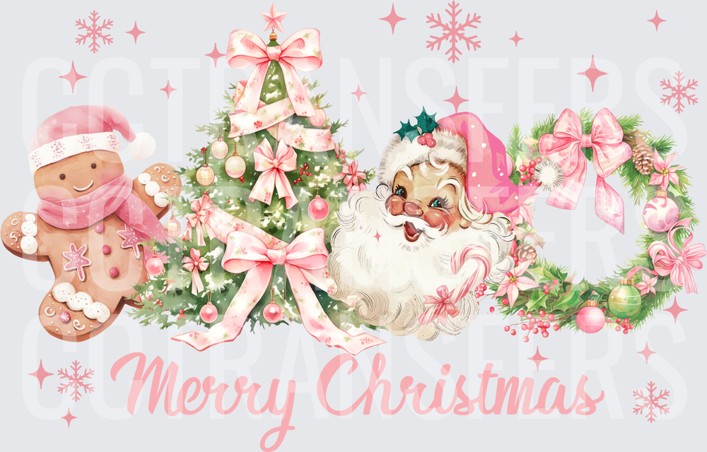 Merry Christmas Pink Santa Gingerbread Tree Wreath (DTF)