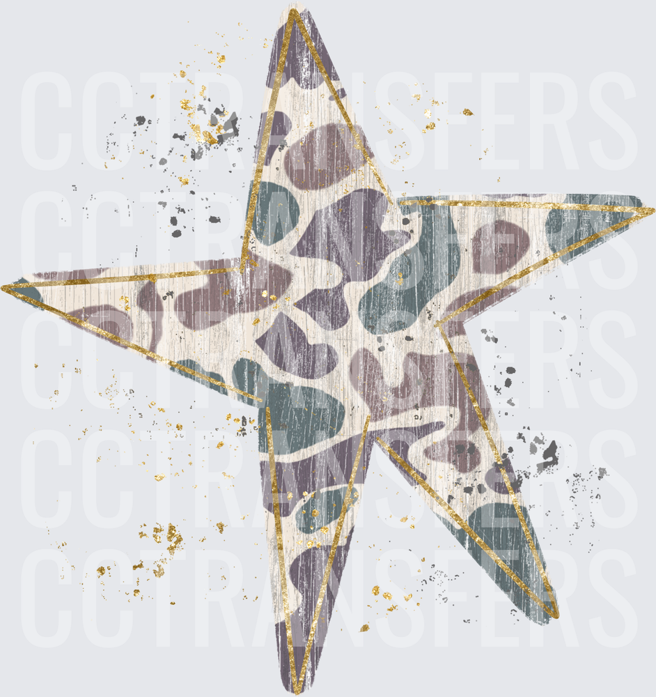 Rustic Camo Star with Gold Kintsugi Lines (DTF)