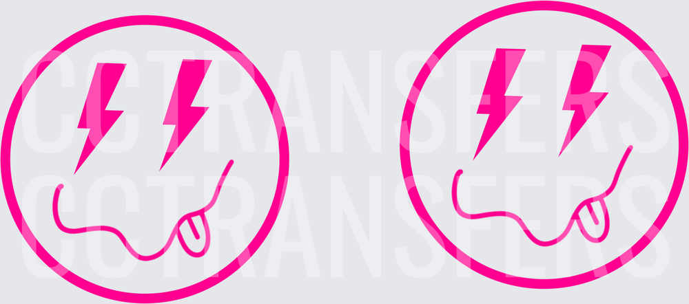 Hot Pink Lightning Bolt Eyes Melting Smiley Face Circle (DTF)