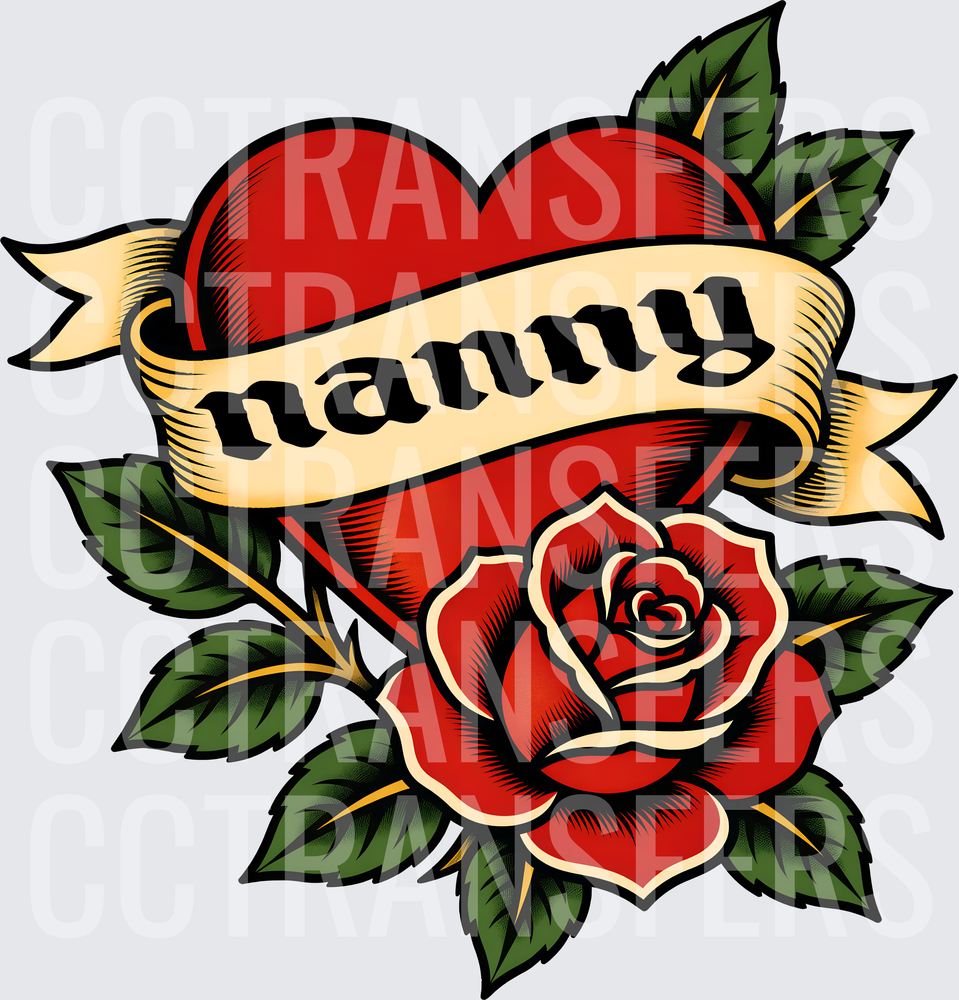 Nanny Heart Rose Old School Tattoo Banner (DTF)