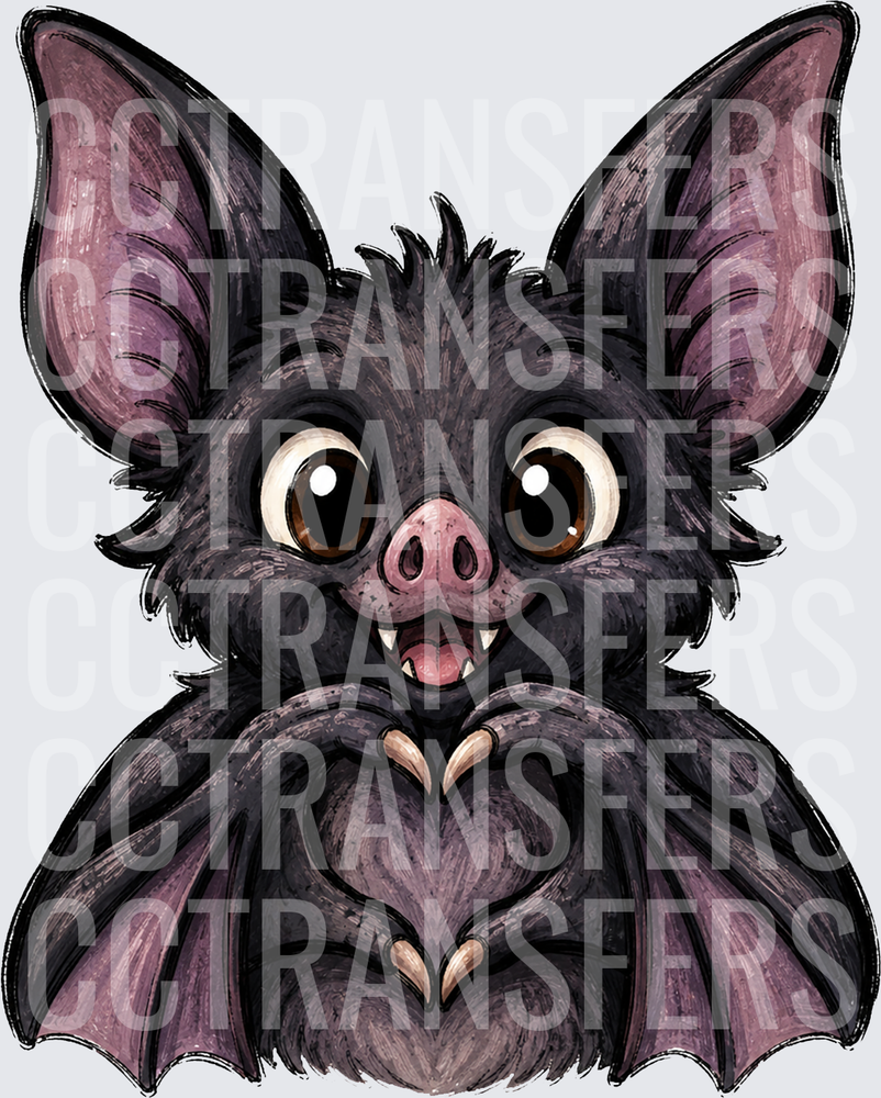 Cute Fluffy Bat Making Heart Shape with Wings (DTF)
