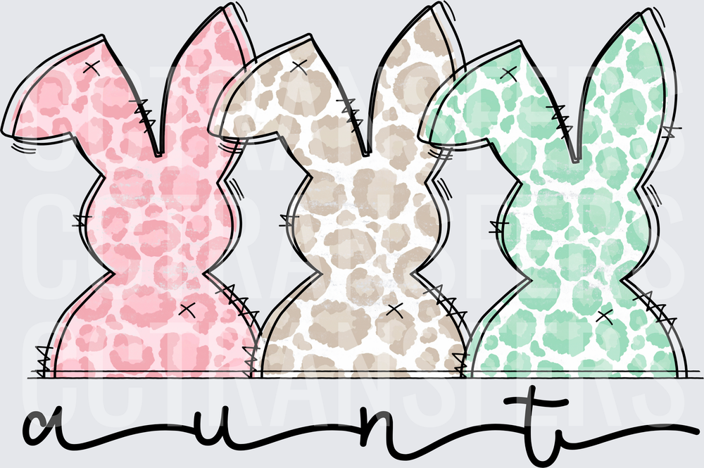 Auntie Leopard Print Easter Bunny Trio (DTF)