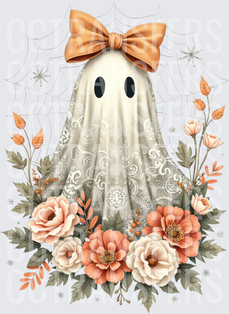 Boho Floral Ghost with Copper Bow and Spiderweb (DTF)