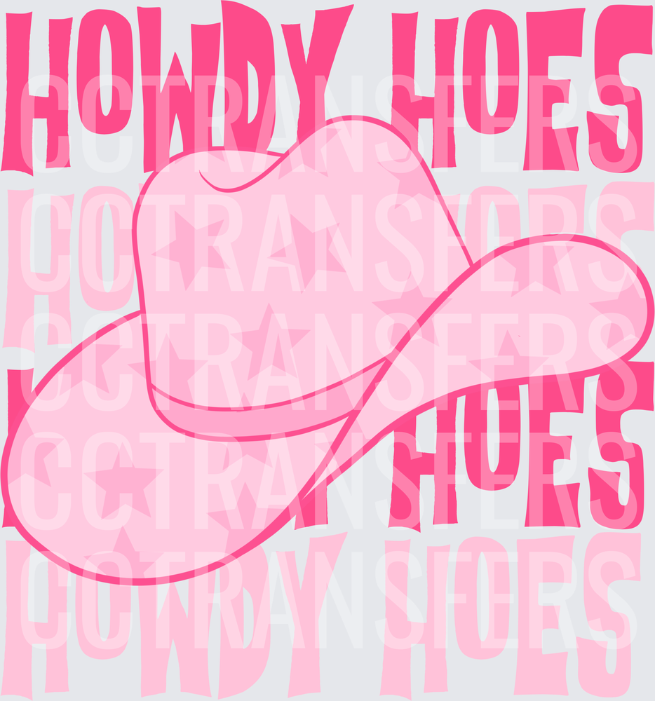 Howdy Hoes Pink Star Cowgirl Hat Retro Stacked (DTF)
