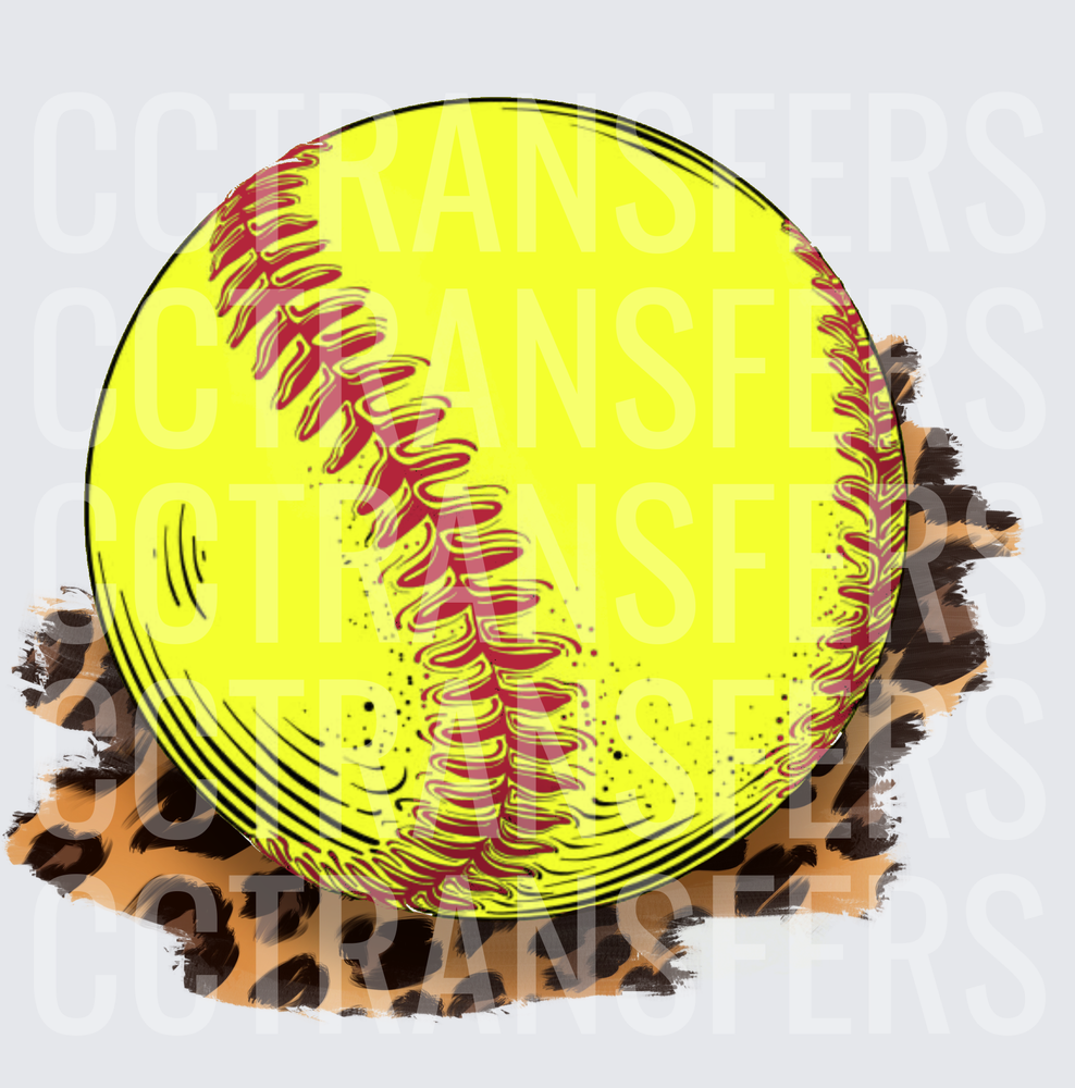 Neon Yellow Softball with Leopard Print Splash (DTF)